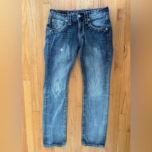 Rock Revival Jeans Straight Mens 30x31 Blue Premium Embellished Designer
